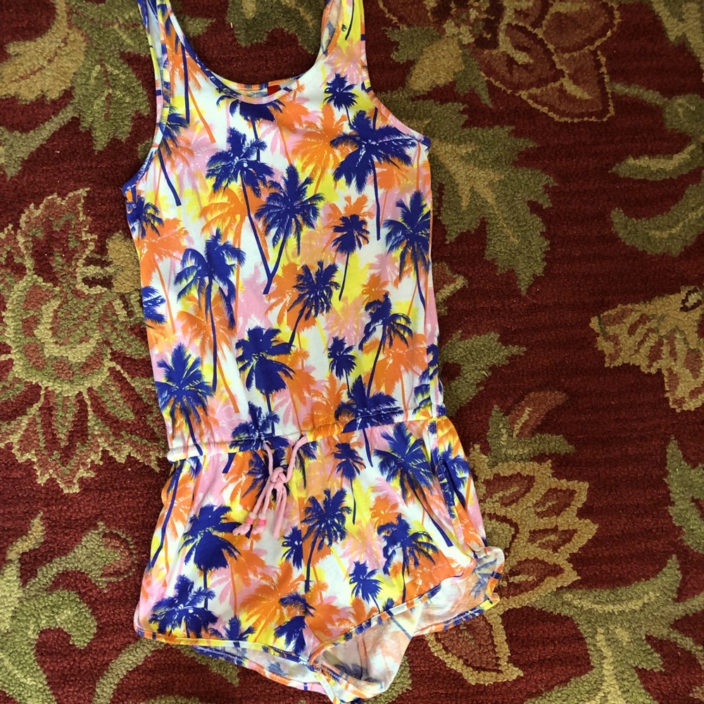 Palm print knit romper